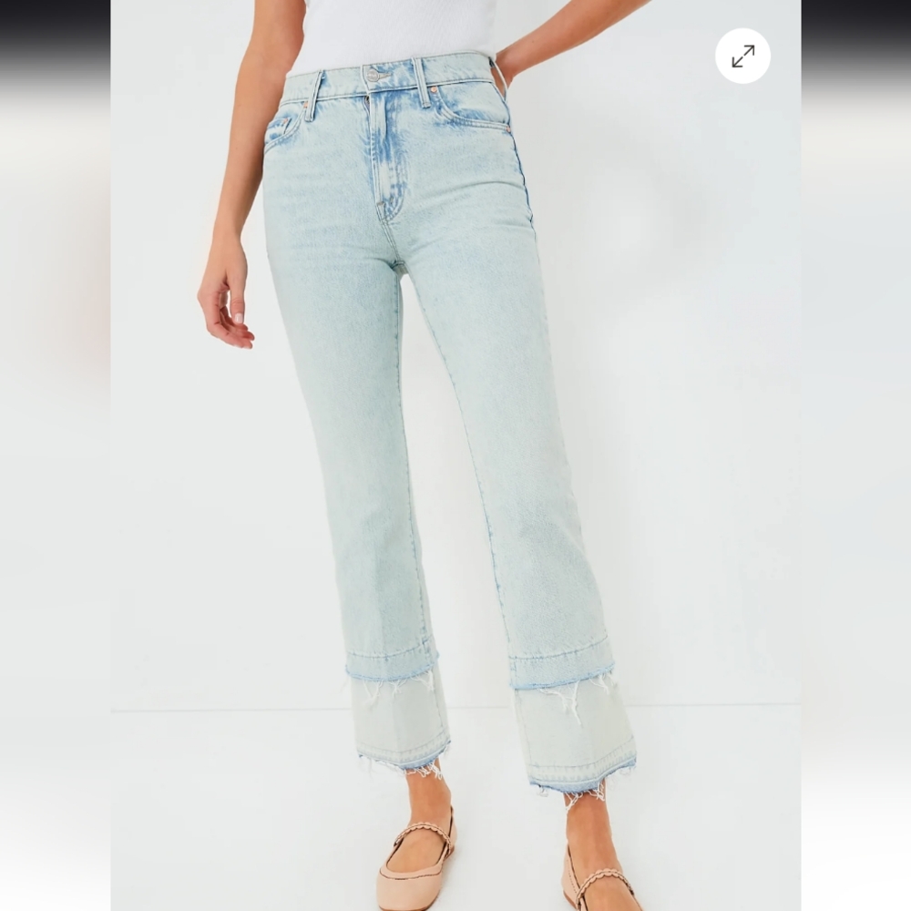 MOTHER Light Blue High-Rise Bootcut Jeans with Layered Cuff